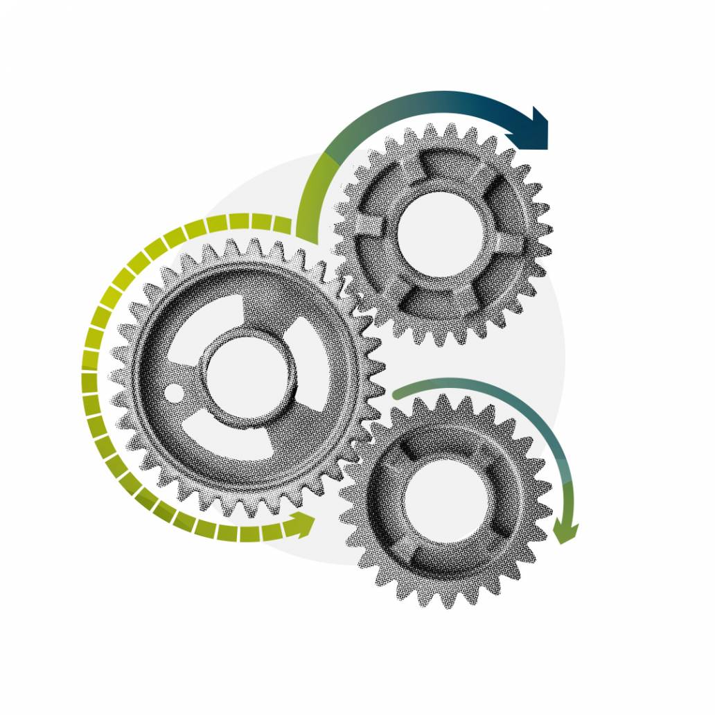 Cloud-L&ouml;sung f&uuml;r Audits: Die ineinandergreifenden Zahlr&auml;der stehen f&uuml;r reibungsloses Funktionieren