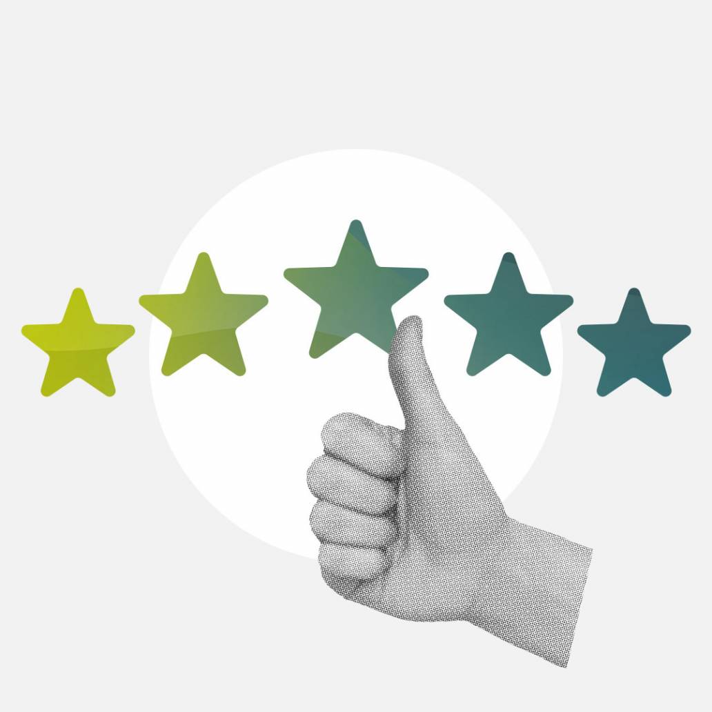 Audit-Software für Handel und Logistik: Die 5 Sterne und der Daumen hoch symbolisieren Kundenzufriedenheit