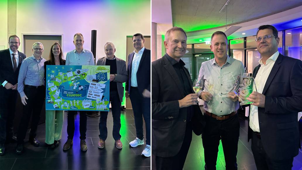 Impressionen vom 25-j&auml;hrigen Jubil&auml;um der cluetec. Dankesrede von Possehl Digital und Pokal&uuml;bergabe an die Gr&uuml;nder.